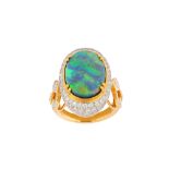 An opal and diamond dress ring