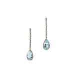 A pair of aquamarine and diamond pendent earrings