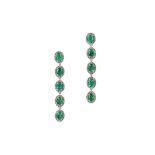 A pair of emerald and diamond pendent earrings