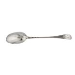 An early George II sterling silver basting spoon, London 1728 by Richard Scarlett (reg. 24th June