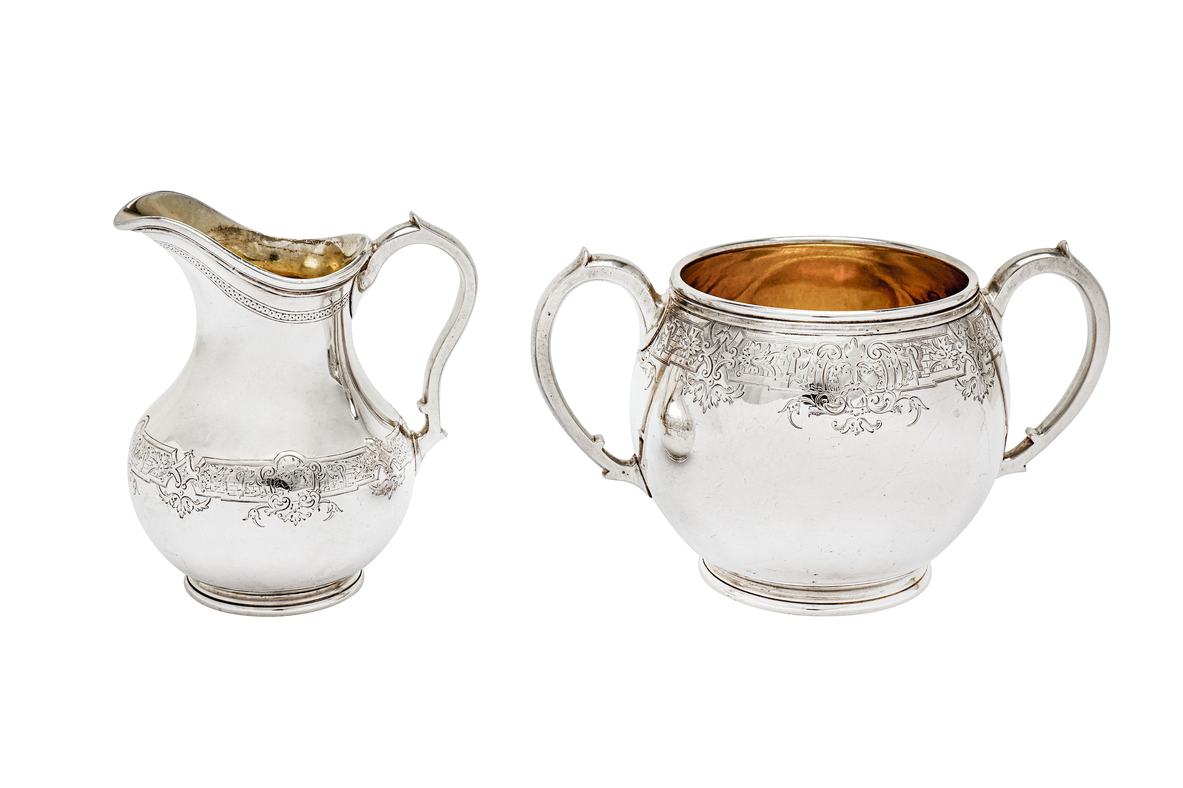 A Victorian sterling silver three-piece tea service, London 1869/70 by John Samuel Hunt and Robert - Image 6 of 11