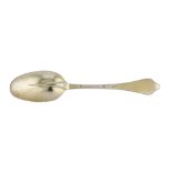 A Queen Anne Britannia standard silver gilt tablespoon, London 1706 by Issac Davenport (reg. April