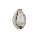A George III Scottish unmarked silver mounted cowrie shell snuffbox, circa 1800
