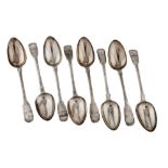 A set of eight George IV sterling silver table spoons, London 1825 by John Hawkins