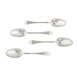 A set of four George II sterling silver tablespoons, London 1740 by James Wilkes (this mark reg.