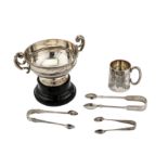 A mixed group of sterling silver including a Victorian christening mug, London 1893 by Robert