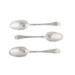 Three George II sterling silver tablespoons, London 1749/51 by Marmaduke Daintrey (first reg. 12th