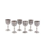 A set of six mid-20th century Iranian (Persian) unmarked silver spirit cups, Isfahan circa 1960