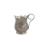 A late 19th century Anglo – Indian Raj unmarked silver cream jug, Kutch circa 1880-1900