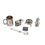A mixed group of sterling silver, including a George III salt, London 1761 by AN and IS