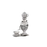 A mid to late-20th century Iranian (Persian) 840 standard silver samovar set on stand, Isfahan 1969-