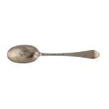 A George I Britannia standard silver tablespoon, London 1714 by William Scarlett (reg. April 1697)