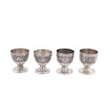 Two pairs of mid-20th century Iranian (Persian) unmarked silver egg cups, Isfahan circa 1960