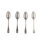 A set of four George III sterling silver picture back teaspoons, London circa 1775 by Hester