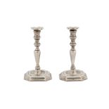 A pair of mid-18th century Dutch silver miniature ‘toy’ cast candlesticks, Amsterdam 1758 by