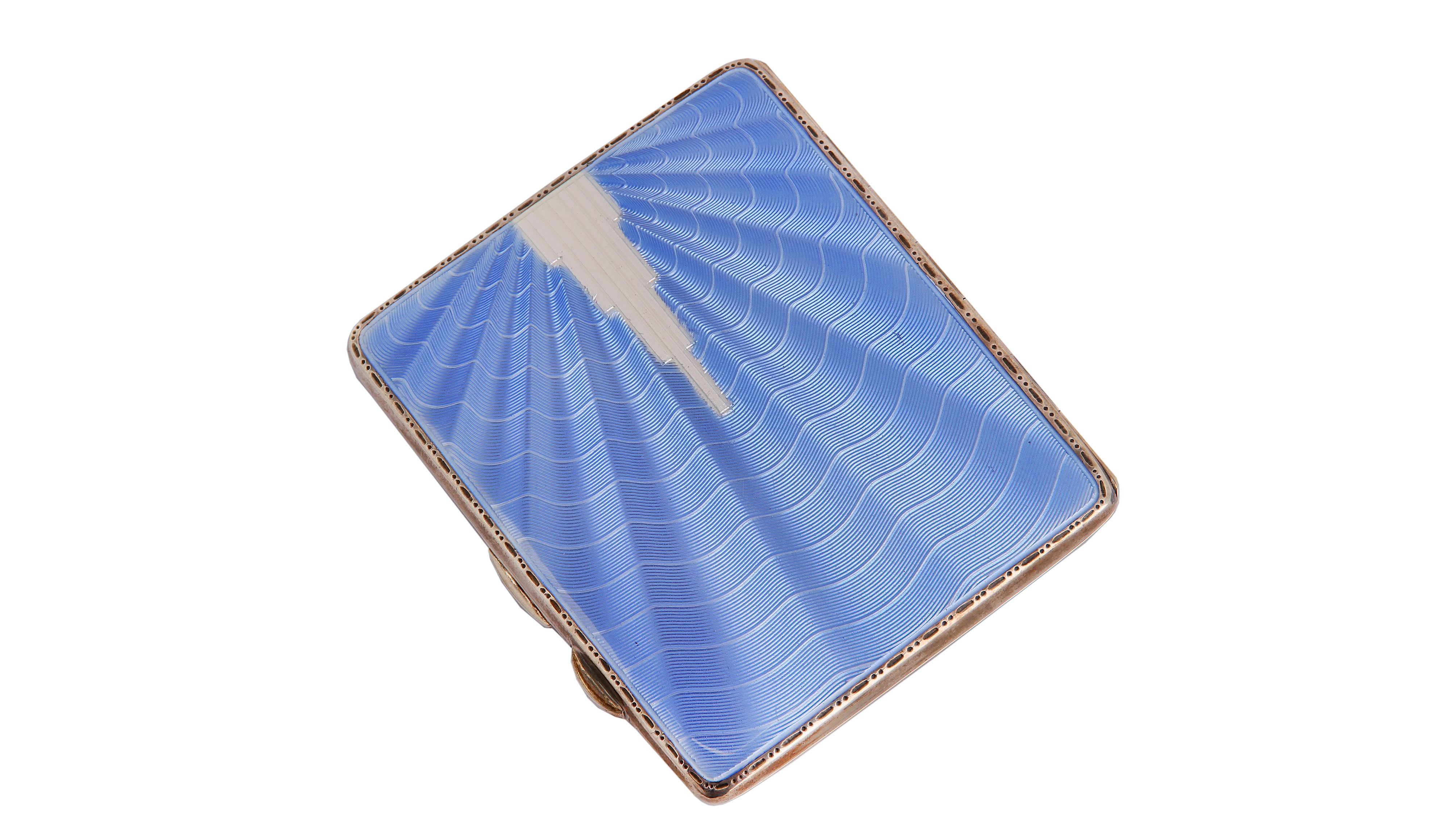 An Edward VIII sterling silver and guilloche enamel Art Deco cigarette case