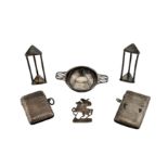 A mixed group of silver items including a pair of George III silver knife rests, London 1797 by