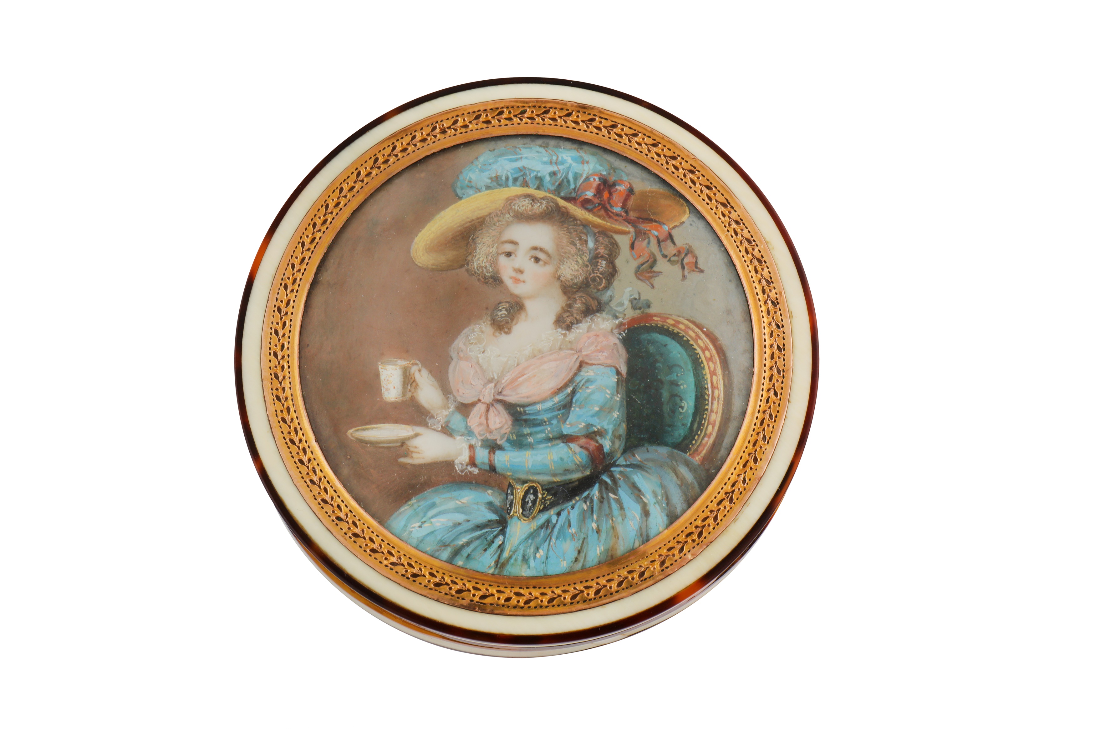 A late 18th century French ivory portrait miniature snuff box, probably Paris circa 1780