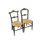 A near pair of late Victorian ebonised and mother of pearl inlaid side chairs