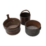 A collection of rustic Georgian items including a coopered wash bowl