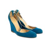 Christian Louboutin Blue Suede Rocaille Wedges - Size 37.5