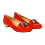 Charlotte Olympia Zodiac Red Suede Smoking Slippers - size 37