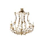 A large early 20th century gilt metal foliate hanging chandelier,
