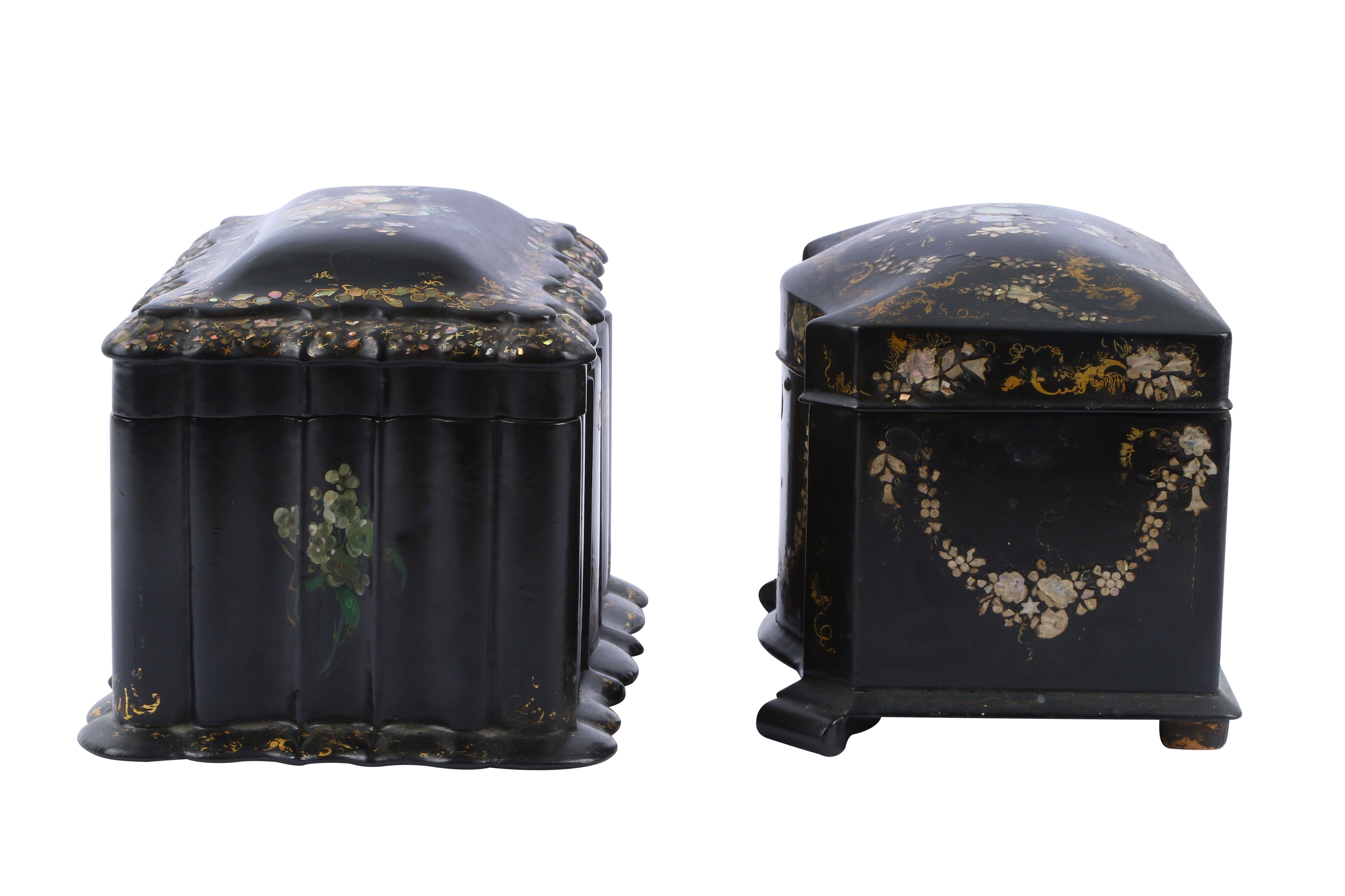 Two Victorian Papier-Mâché and Mother-of-pearl Tea Caddies - Image 2 of 9