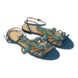 Charlotte Olympia Blue Gemstone Embellished Phoenix Sandals - size 37.5