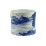 A Chinese blue and white ‘landscape’ brush pot