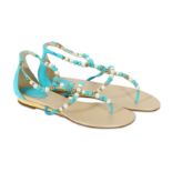 Rene Caovilla Turquoise Pearl Val Flat Sandal - size 38