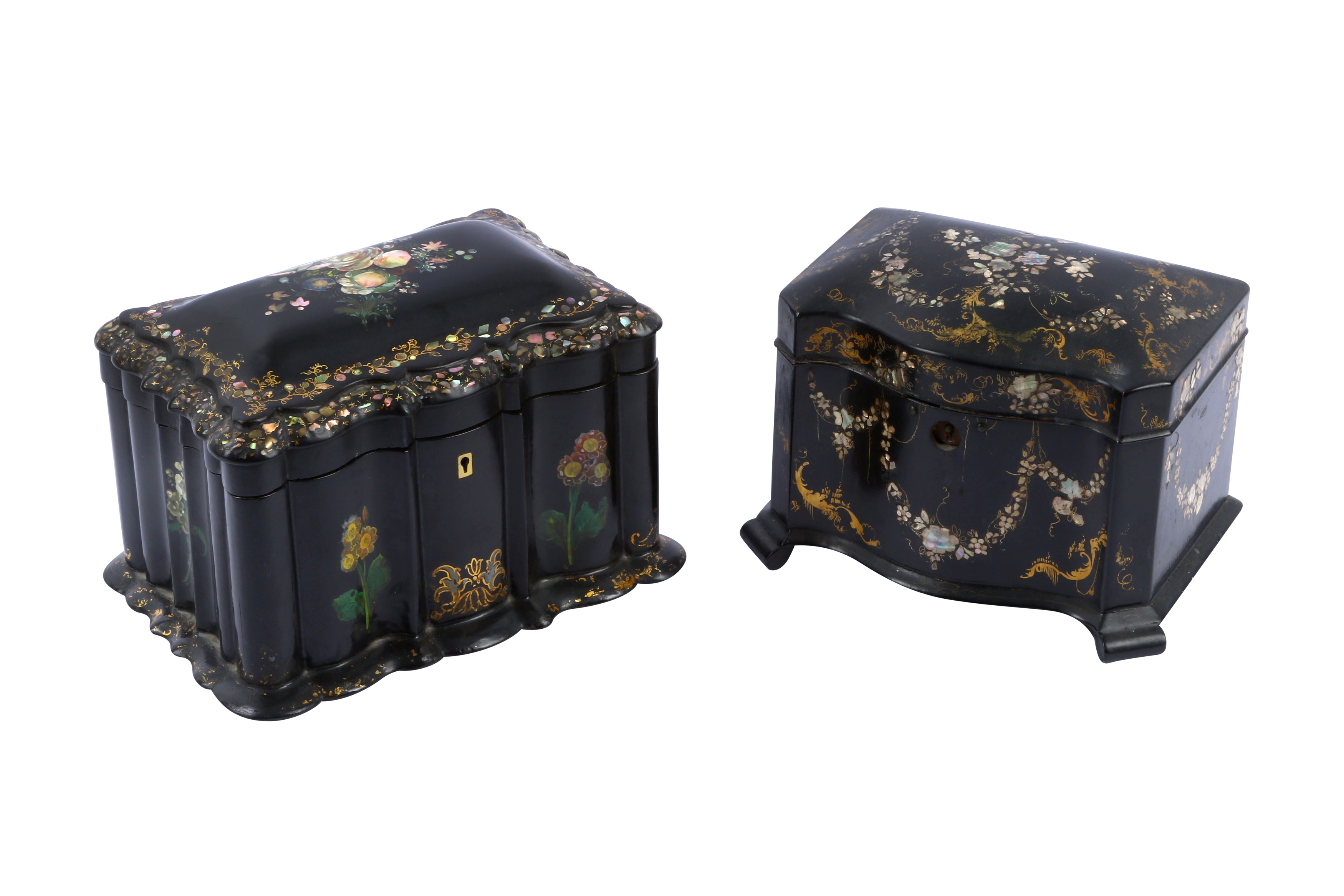 Two Victorian Papier-Mâché and Mother-of-pearl Tea Caddies