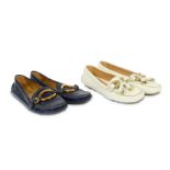 Two Pairs of Prada Loafers in Navy and Ivory - size 36.5 and 37