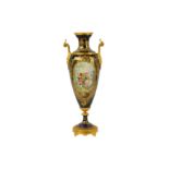 A 19th Century French Sevres style ormolu mounted twin handled vase