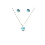 A blue topaz pendant necklace and earstuds