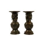 A Pair of Japanese Meiji Bronze Vases