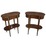 A pair of mid 20th century French Louis XV style kingwood kidney shaped side tables