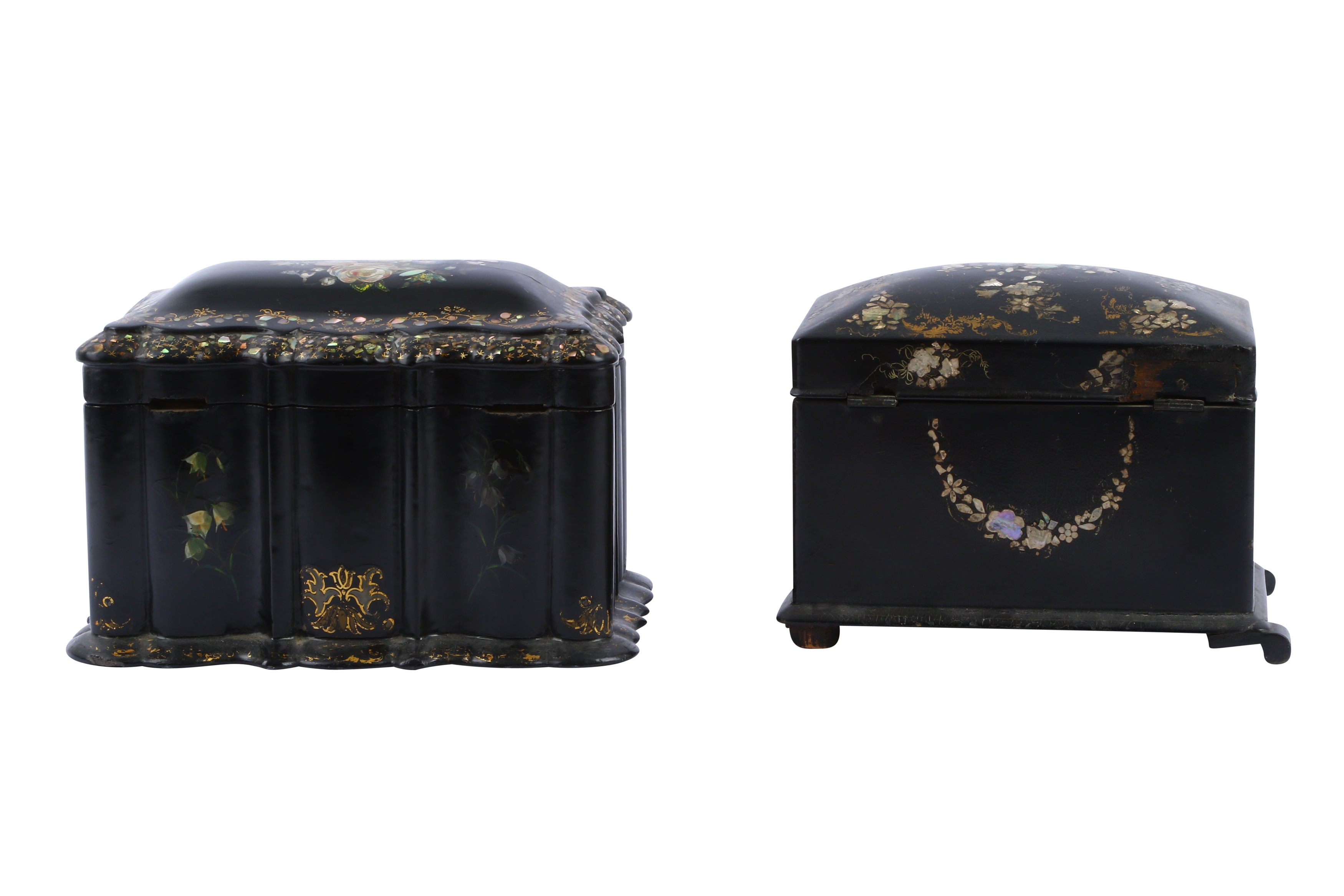Two Victorian Papier-Mâché and Mother-of-pearl Tea Caddies - Image 3 of 9