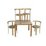 Magnus Olesen, a set of four circa 1980's Danish beech Series 8000 stacking chairs
