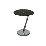 A contemporary chrome and smoked glass occasional table