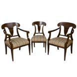 A set of six mid 20th Century Biedermeier style figured walnut dining chairs