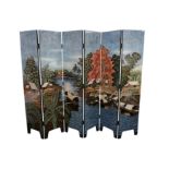 A late 20th Century Vietnamese lacquered six fold screen