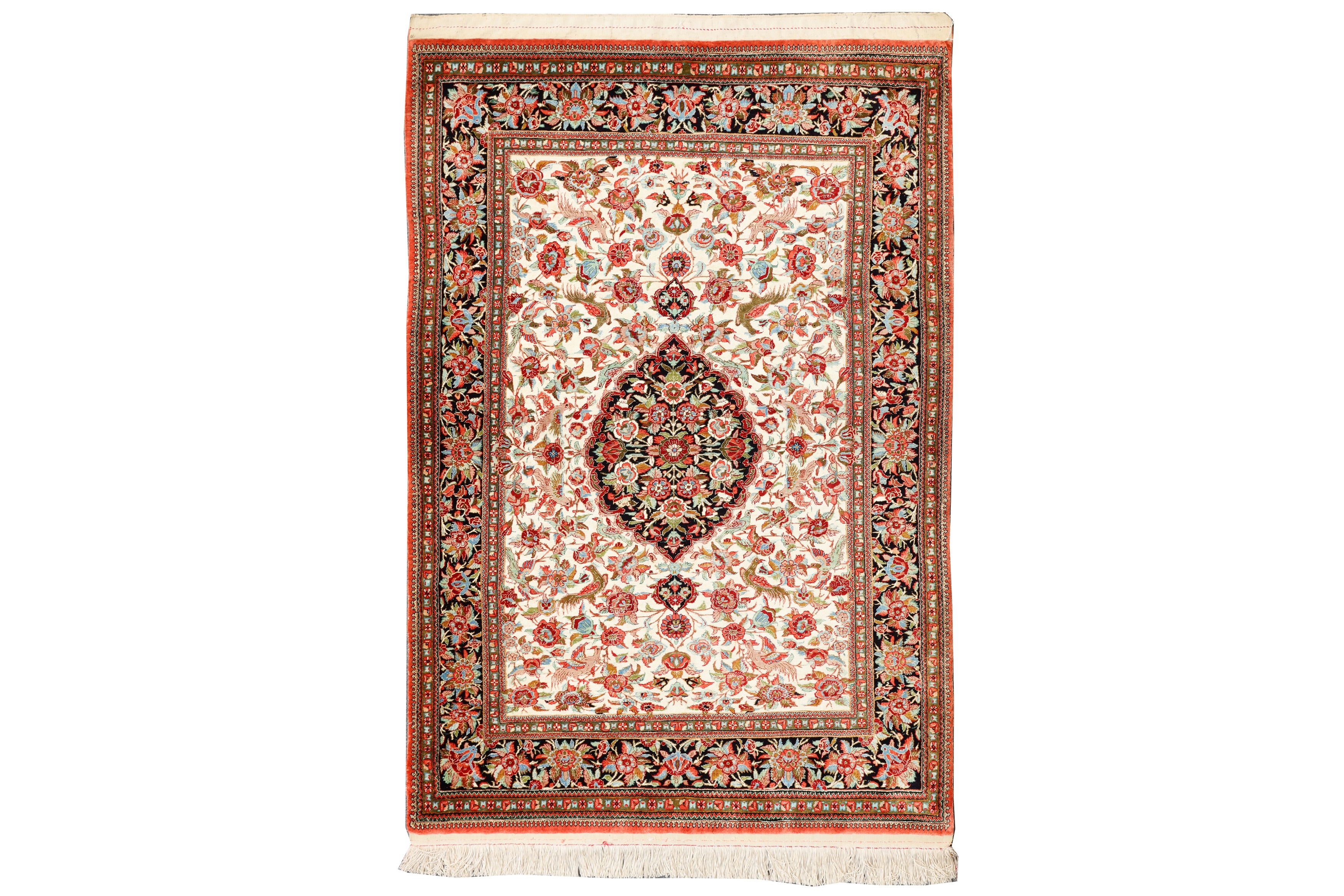 A VERY FINE SILK QUM RUG, CENTRAL PERSIA