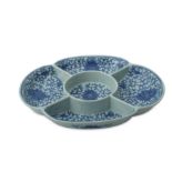 A CHINESE BLUE AND WHITE 'LOTUS SCROLL' SWEET MEAT DISH.