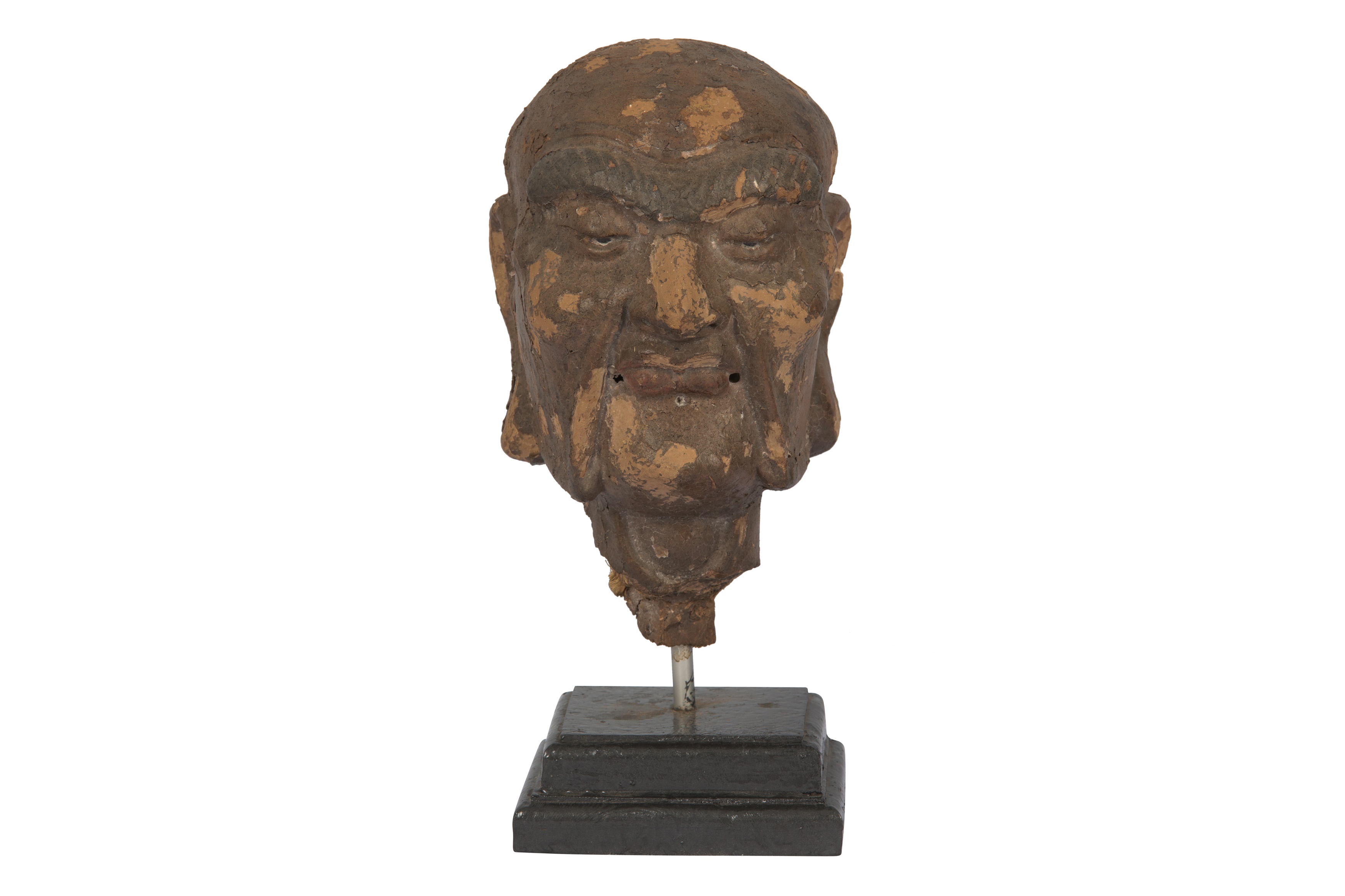 A CHINESE CLAY HEAD OF A LUOHAN. - Image 2 of 3