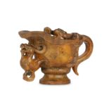 A CHINESE GILT-DECORATED ARCHAISTIC 'DRAGON' POURING VESSEL.