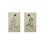 A PAIR OF CHINESE PAINTINGS OF LADIES.