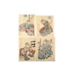 FOUR WOODBLOCK PRINTS BY KUNISADA AND EISEN.