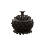 A CHINESE BRONZE 'LOTUS' INCENSE BURNER AND COVER.