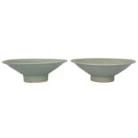 A PAIR OF CHINESE CELADON-GLAZED DISHES.